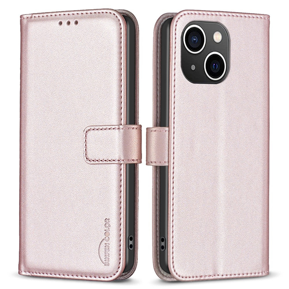 BINFEN COLOR BF17 For iPhone 15 Plus TPU+PU Leather Phone Cover Stand Design Wallet Case