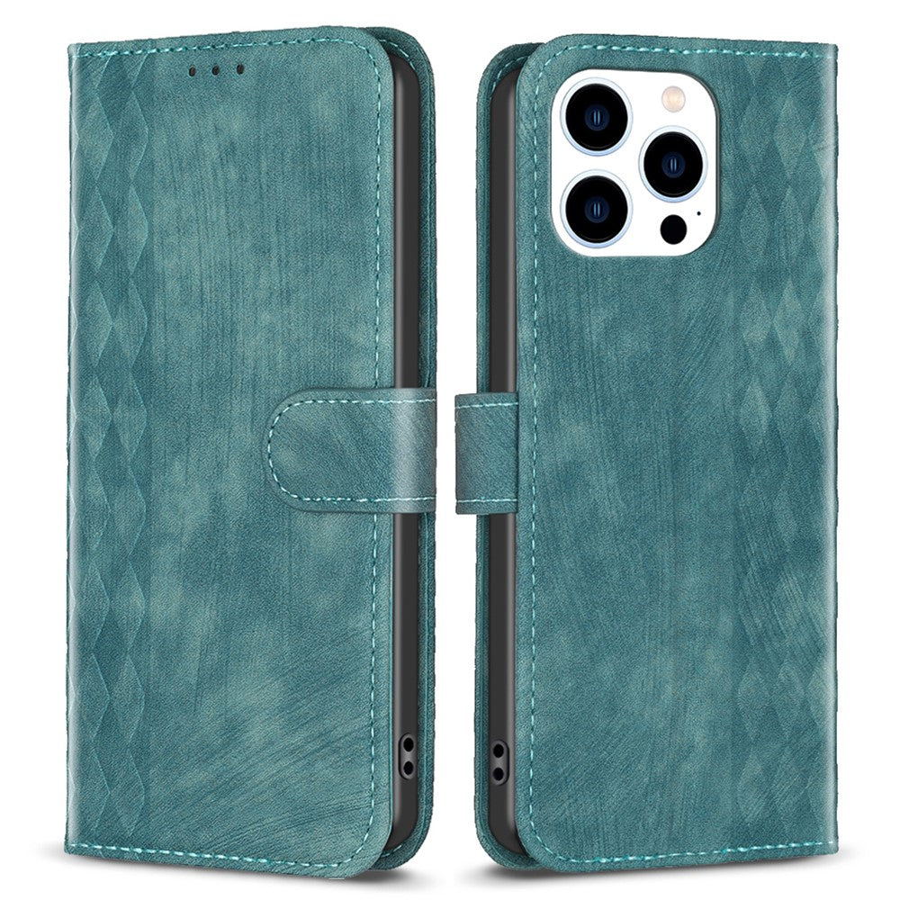 For iPhone 15 Pro Mobile Phone Stand Case Wallet Imprinted Rhombus PU Leather Anti-Drop Phone Cover