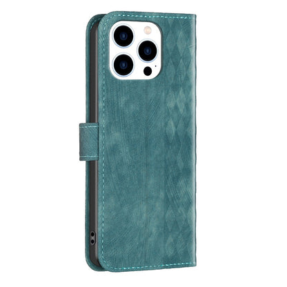 For iPhone 15 Pro Mobile Phone Stand Case Wallet Imprinted Rhombus PU Leather Anti-Drop Phone Cover
