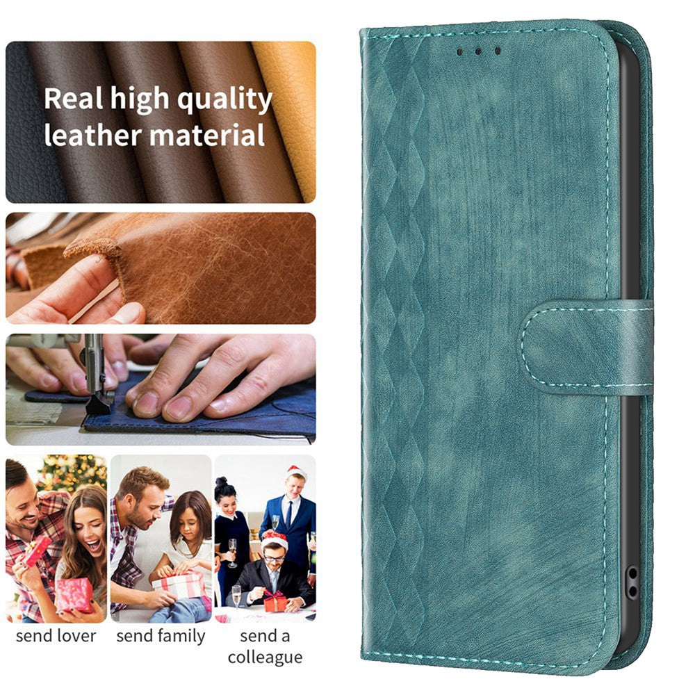 For iPhone 15 Pro Mobile Phone Stand Case Wallet Imprinted Rhombus PU Leather Anti-Drop Phone Cover