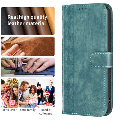 For iPhone 15 Pro Mobile Phone Stand Case Wallet Imprinted Rhombus PU Leather Anti-Drop Phone Cover