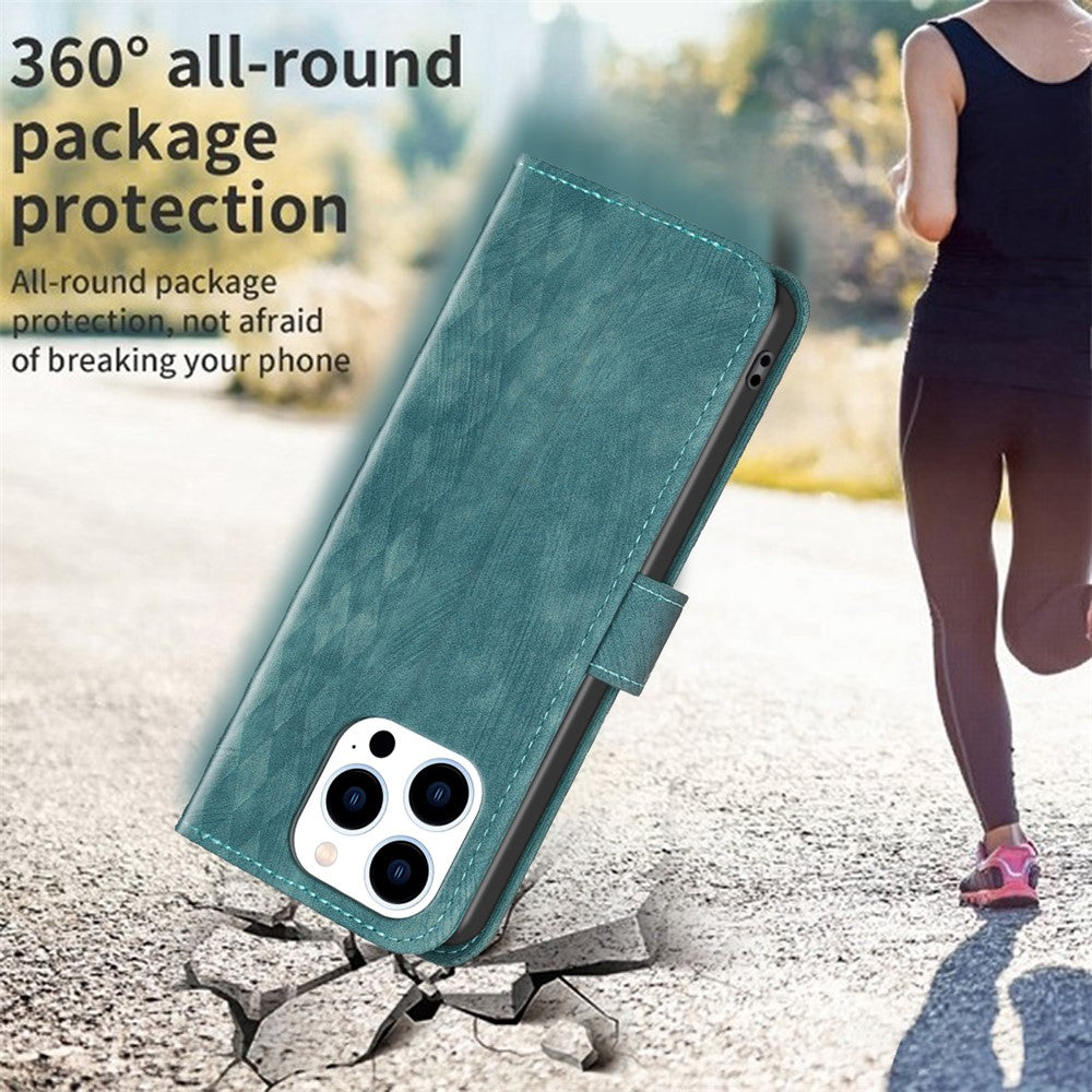 For iPhone 15 Pro Mobile Phone Stand Case Wallet Imprinted Rhombus PU Leather Anti-Drop Phone Cover