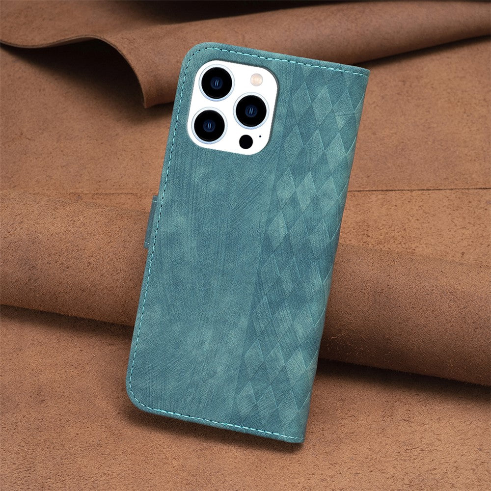 For iPhone 15 Pro Mobile Phone Stand Case Wallet Imprinted Rhombus PU Leather Anti-Drop Phone Cover