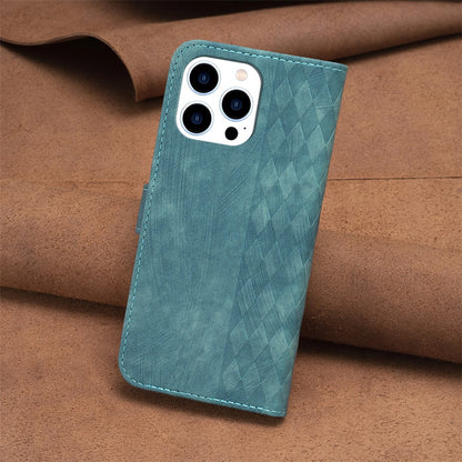For iPhone 15 Pro Mobile Phone Stand Case Wallet Imprinted Rhombus PU Leather Anti-Drop Phone Cover