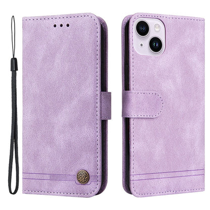 For iPhone 15 Plus Leather Wallet Cases Skin Touch Phone Cover Stand with Strap