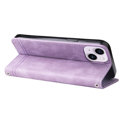 For iPhone 15 Plus Leather Wallet Cases Skin Touch Phone Cover Stand with Strap