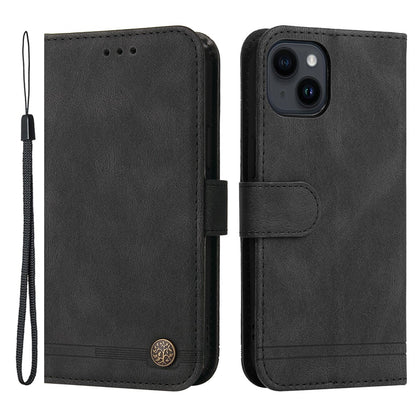 For iPhone 15 Plus Leather Wallet Cases Skin Touch Phone Cover Stand with Strap