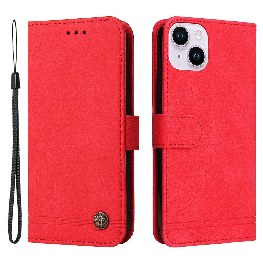 For iPhone 15 Plus Leather Wallet Cases Skin Touch Phone Cover Stand with Strap