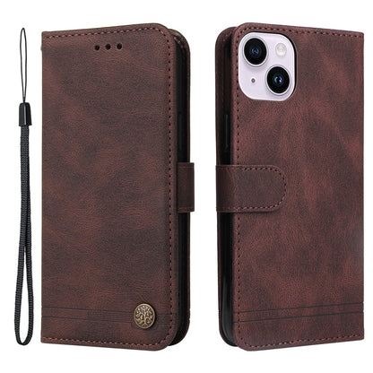 For iPhone 15 Plus Leather Wallet Cases Skin Touch Phone Cover Stand with Strap
