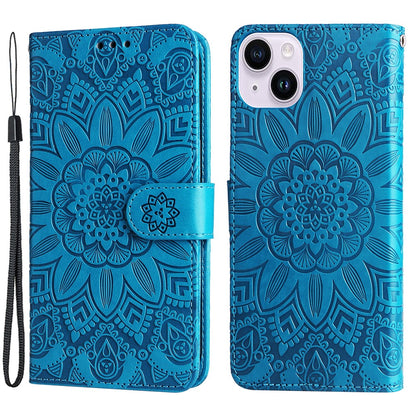 For iPhone 15 Plus Shockproof Sunflower Imprinted Stand PU Leather Cover Wallet Case