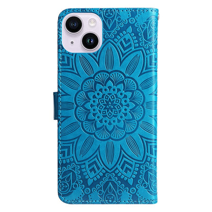For iPhone 15 Plus Shockproof Sunflower Imprinted Stand PU Leather Cover Wallet Case