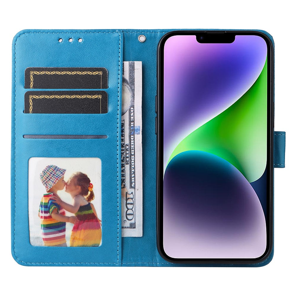 For iPhone 15 Plus Shockproof Sunflower Imprinted Stand PU Leather Cover Wallet Case