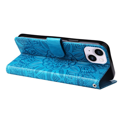 For iPhone 15 Plus Shockproof Sunflower Imprinted Stand PU Leather Cover Wallet Case