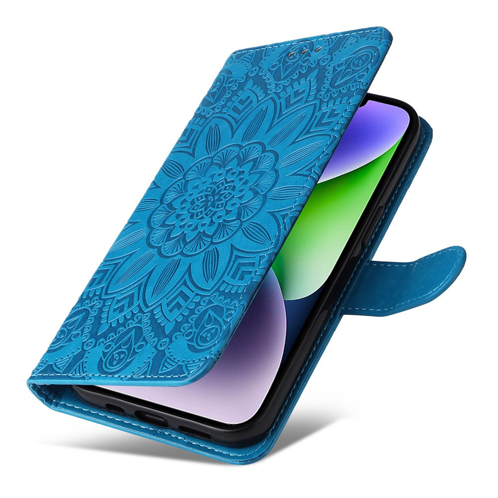 For iPhone 15 Plus Shockproof Sunflower Imprinted Stand PU Leather Cover Wallet Case