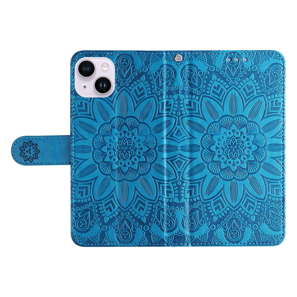 For iPhone 15 Plus Shockproof Sunflower Imprinted Stand PU Leather Cover Wallet Case