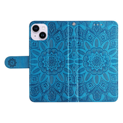 For iPhone 15 Plus Shockproof Sunflower Imprinted Stand PU Leather Cover Wallet Case