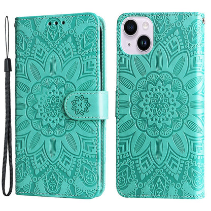 For iPhone 15 Plus Shockproof Sunflower Imprinted Stand PU Leather Cover Wallet Case