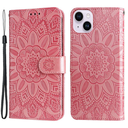 For iPhone 15 Plus Shockproof Sunflower Imprinted Stand PU Leather Cover Wallet Case