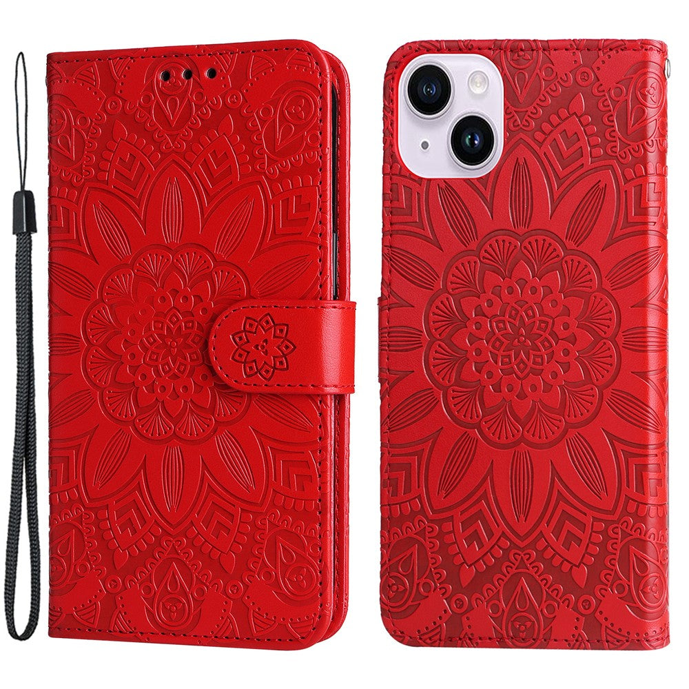 For iPhone 15 Plus Shockproof Sunflower Imprinted Stand PU Leather Cover Wallet Case