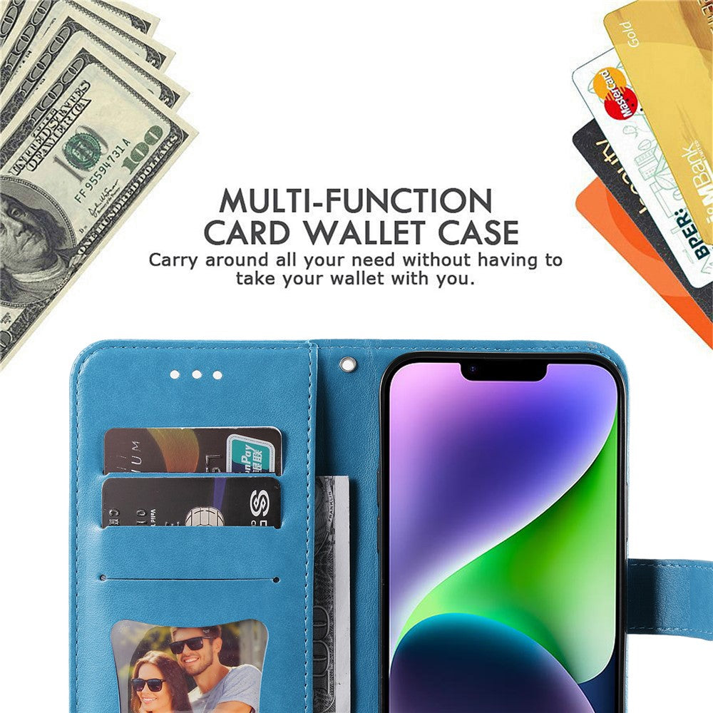 For iPhone 15 Plus Case Floral Pattern PU Leather Wallet Stand Phone Cover