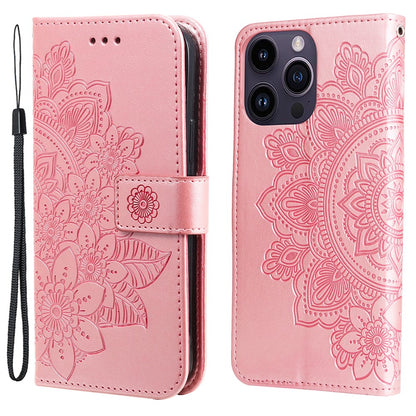 For iPhone 15 Pro Max Case Floral Pattern PU Leather Wallet Stand Phone Cover