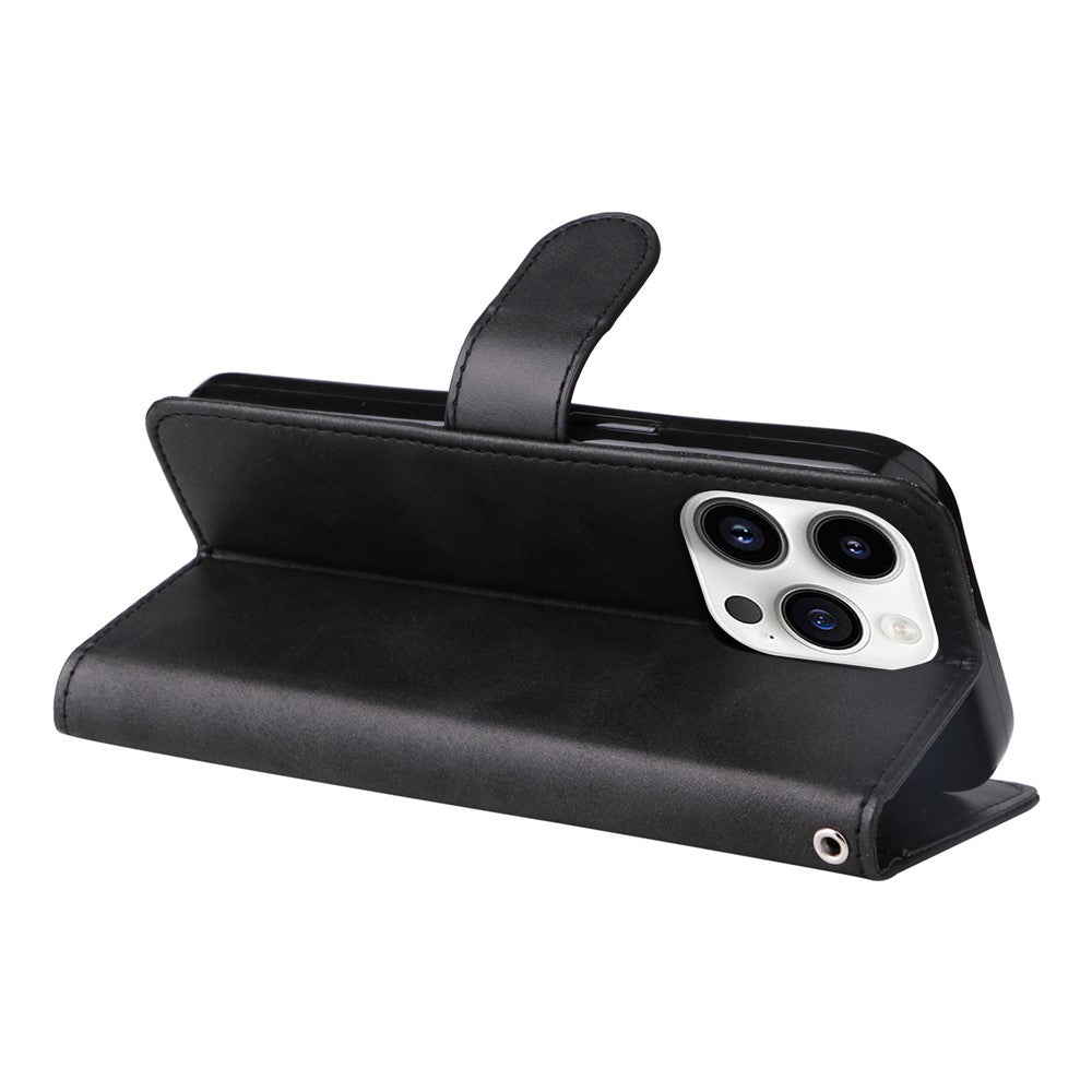 For iPhone 15 Pro Max Shockproof  Calf Texture Flip Shell PU Leather Wallet Phone Case Stand Cover