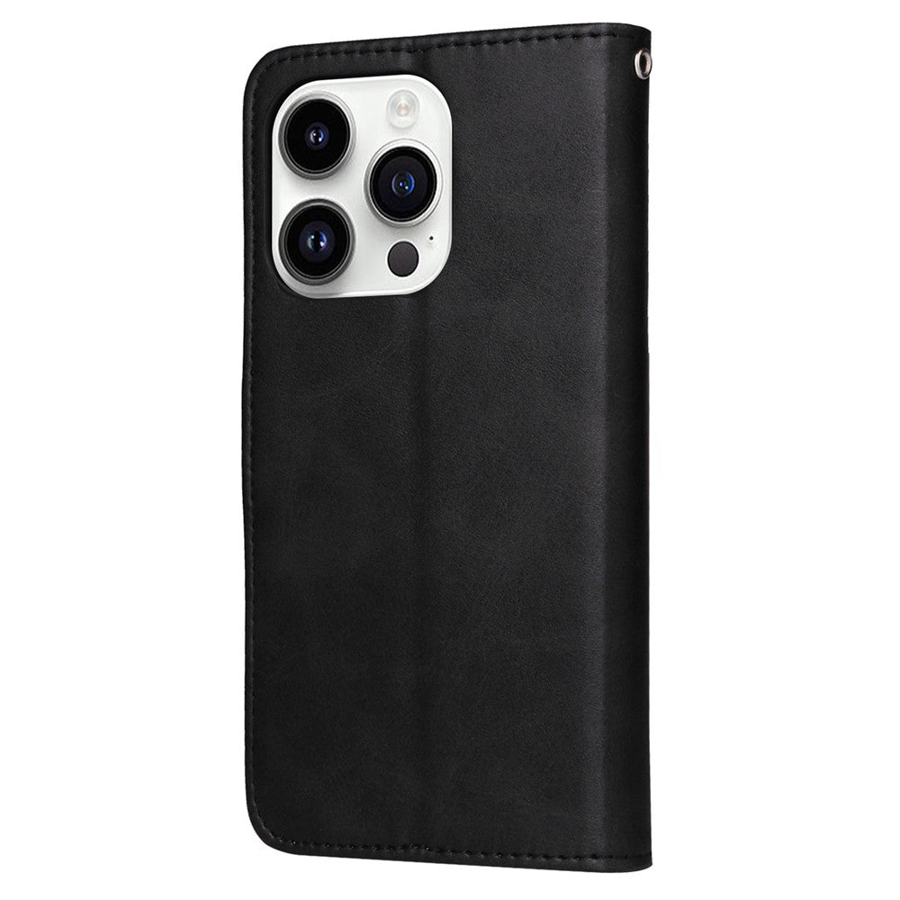 For iPhone 15 Pro Max Shockproof  Calf Texture Flip Shell PU Leather Wallet Phone Case Stand Cover