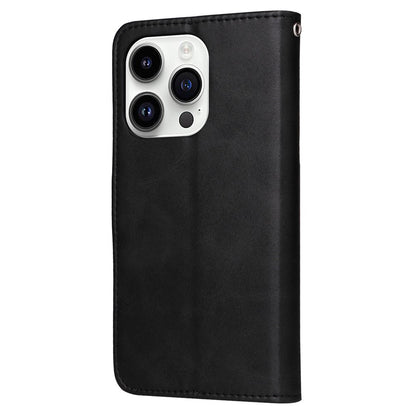 For iPhone 15 Pro Max Shockproof  Calf Texture Flip Shell PU Leather Wallet Phone Case Stand Cover