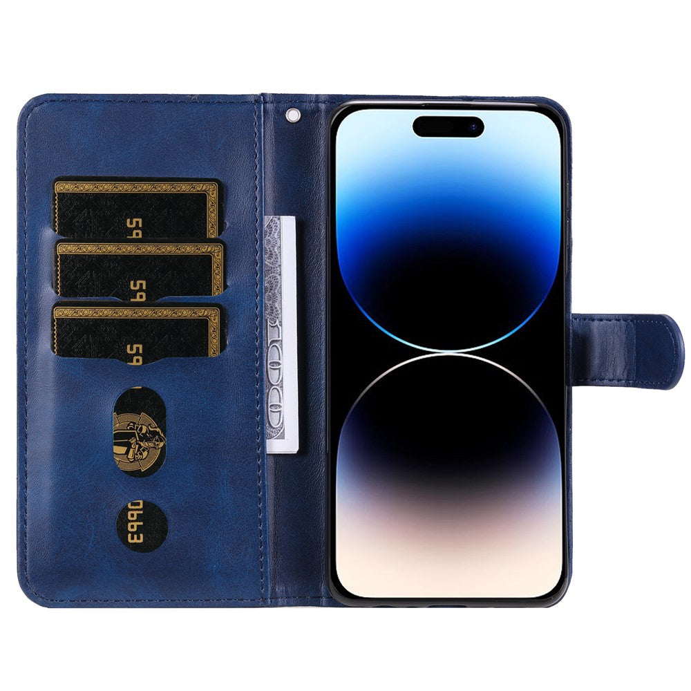 For iPhone 15 Pro Calf Texture Phone Case Zipper Pocket Wallet Foldable Stand Anti-Scratch Cell Phone Cover