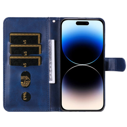 For iPhone 15 Pro Calf Texture Phone Case Zipper Pocket Wallet Foldable Stand Anti-Scratch Cell Phone Cover