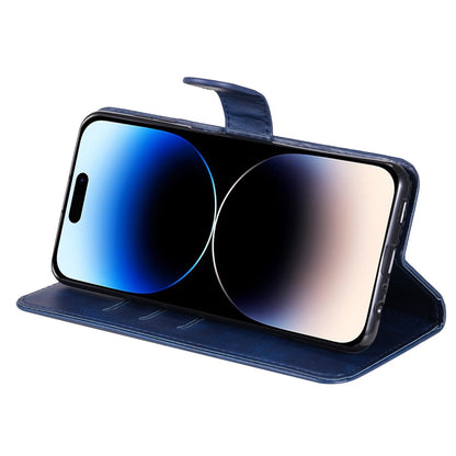 For iPhone 15 Pro Calf Texture Phone Case Zipper Pocket Wallet Foldable Stand Anti-Scratch Cell Phone Cover