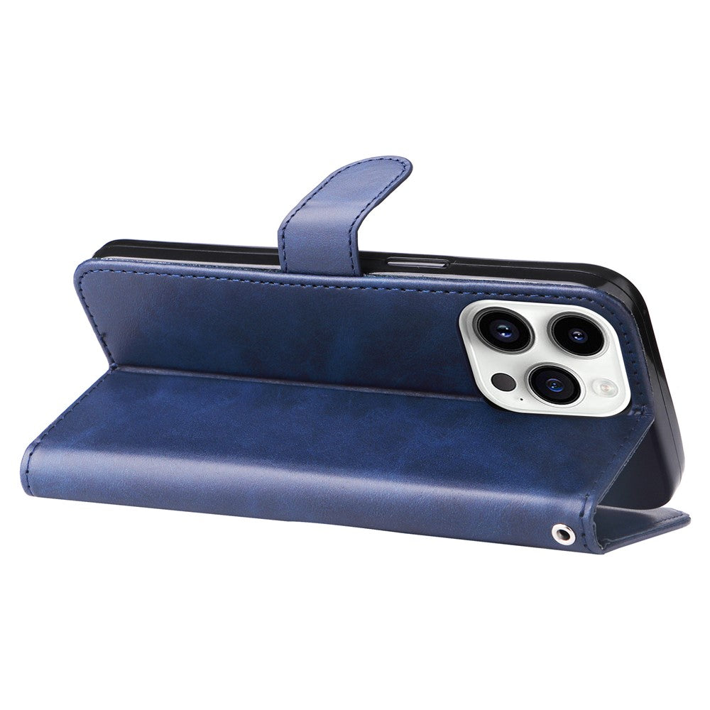 For iPhone 15 Pro Calf Texture Phone Case Zipper Pocket Wallet Foldable Stand Anti-Scratch Cell Phone Cover