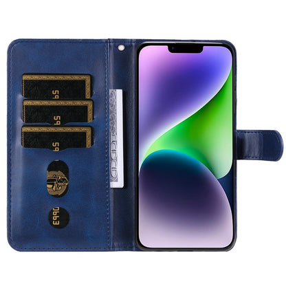 Wallet Foldable Stand Cover For iPhone 15 Plus Anti-Scratch Calf Texture Phone Case Zipper Pocket Phone Shell