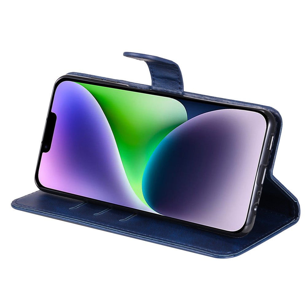 Wallet Foldable Stand Cover For iPhone 15 Plus Anti-Scratch Calf Texture Phone Case Zipper Pocket Phone Shell
