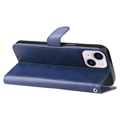 Wallet Foldable Stand Cover For iPhone 15 Plus Anti-Scratch Calf Texture Phone Case Zipper Pocket Phone Shell