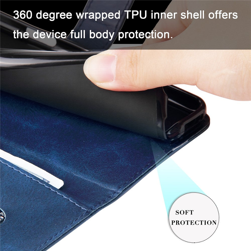 Wallet Foldable Stand Cover For iPhone 15 Plus Anti-Scratch Calf Texture Phone Case Zipper Pocket Phone Shell