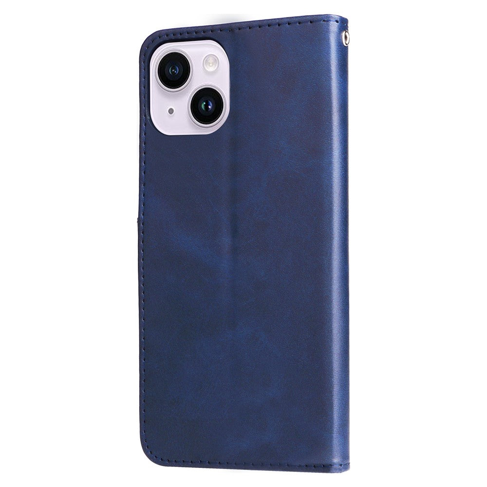 Wallet Foldable Stand Cover For iPhone 15 Plus Anti-Scratch Calf Texture Phone Case Zipper Pocket Phone Shell