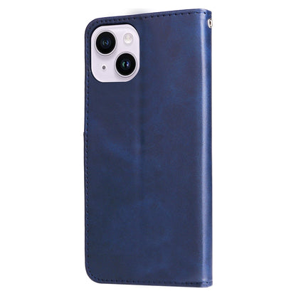 Wallet Foldable Stand Cover For iPhone 15 Plus Anti-Scratch Calf Texture Phone Case Zipper Pocket Phone Shell
