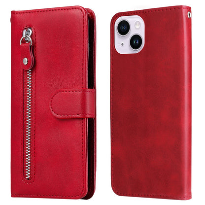 Wallet Foldable Stand Cover For iPhone 15 Plus Anti-Scratch Calf Texture Phone Case Zipper Pocket Phone Shell