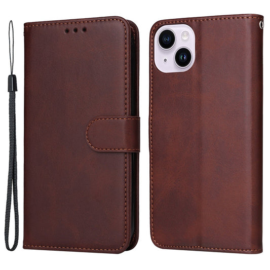 For iPhone 15 Plus Wallet Phone Case Calf Texture Anti-Scratch PU Leather Smartphone Shell Flip Stand Cover