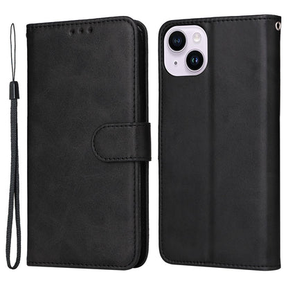 For iPhone 15 Plus Wallet Phone Case Calf Texture Anti-Scratch PU Leather Smartphone Shell Flip Stand Cover