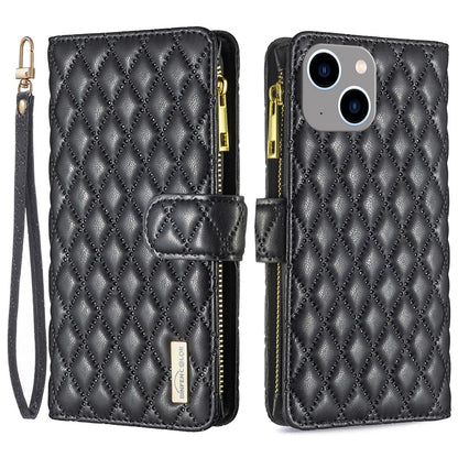 BINFEN COLOR BF Style-15 For iPhone 15 Wallet Phone Stand Shell Flip Case Zipper Pocket Leather Cover