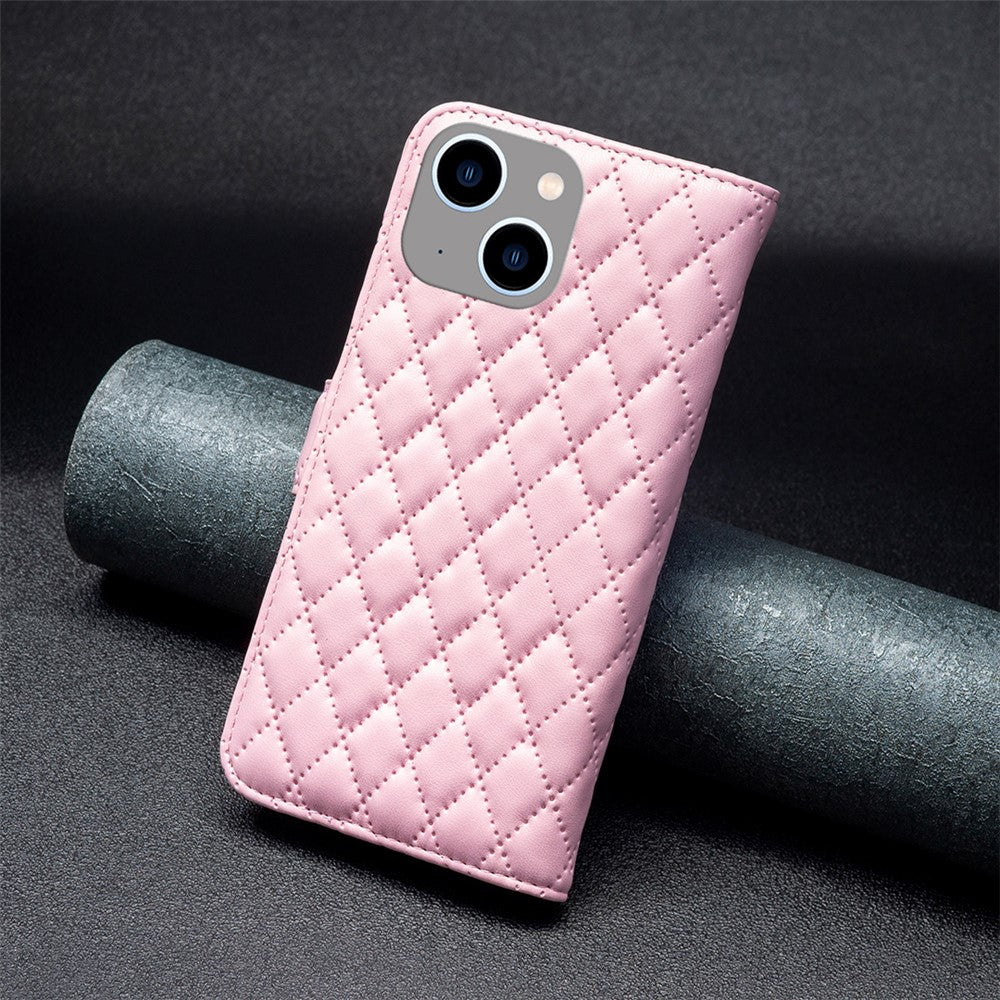 BINFEN COLOR BF Style-14 for iPhone 15 Anti-Scratch Cell Phone Shell Imprinted Stand Leather Wallet Smartphone Cover