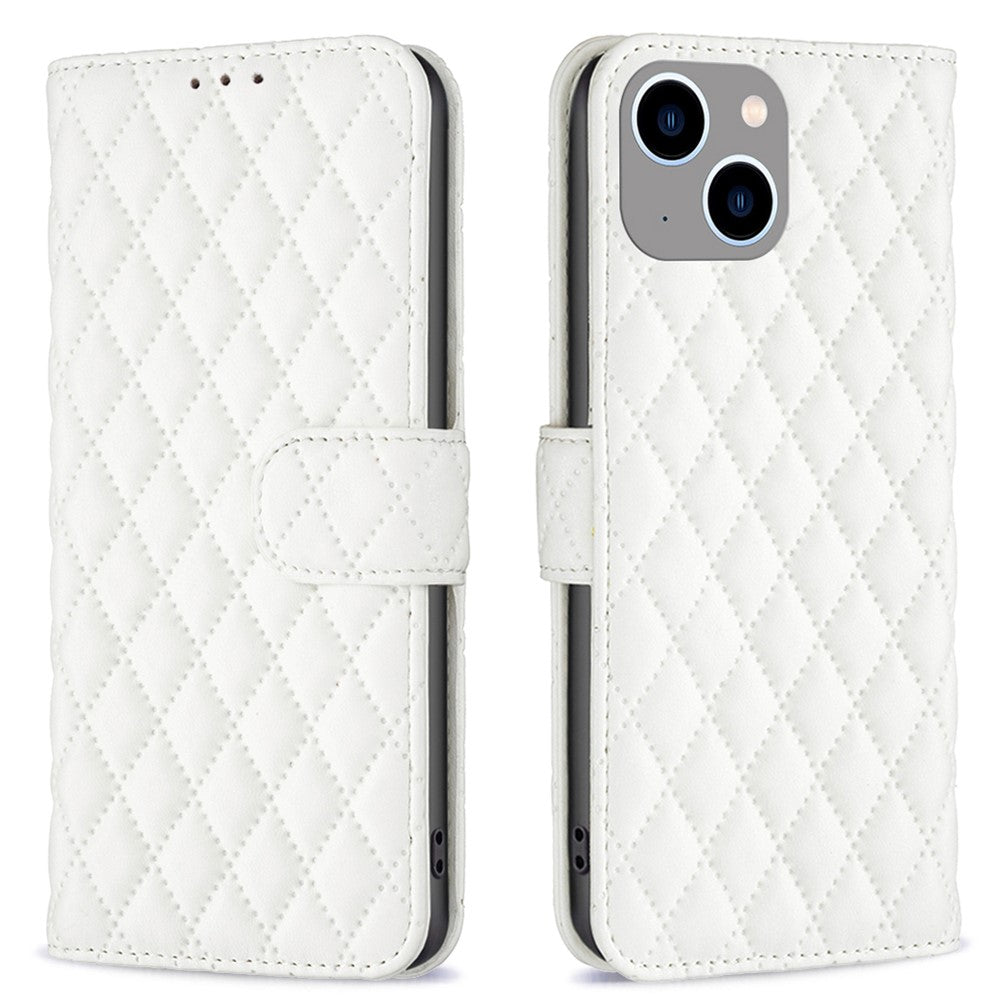 BINFEN COLOR BF Style-14 for iPhone 15 Anti-Scratch Cell Phone Shell Imprinted Stand Leather Wallet Smartphone Cover