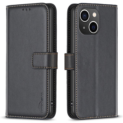 BINFEN COLOR BF17 For iPhone 15 Phone Cover Stand Design Wallet TPU+PU Leather Phone Case