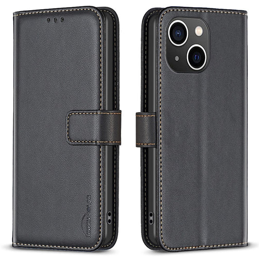 BINFEN COLOR BF17 For iPhone 15 Phone Cover Stand Design Wallet TPU+PU Leather Phone Case