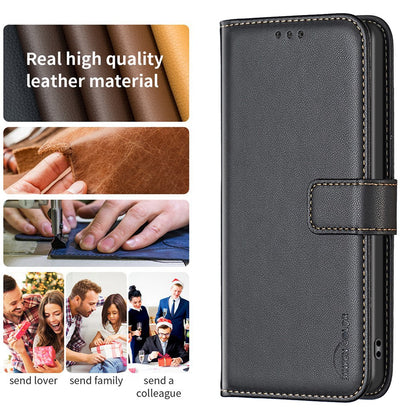BINFEN COLOR BF17 For iPhone 15 Phone Cover Stand Design Wallet TPU+PU Leather Phone Case
