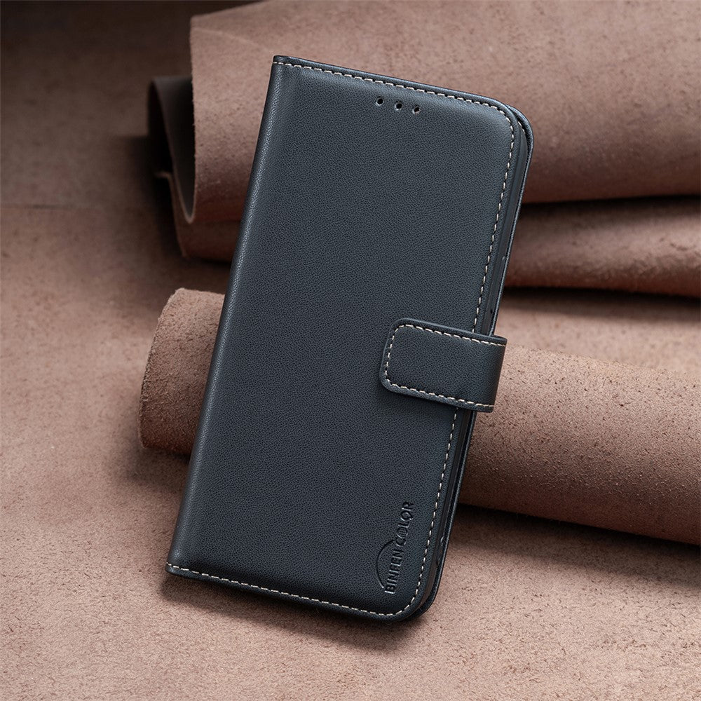 BINFEN COLOR BF17 For iPhone 15 Phone Cover Stand Design Wallet TPU+PU Leather Phone Case