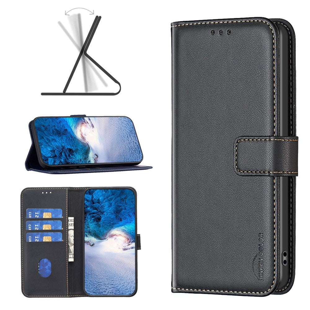 BINFEN COLOR BF17 For iPhone 15 Phone Cover Stand Design Wallet TPU+PU Leather Phone Case