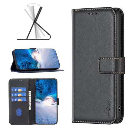 BINFEN COLOR BF17 For iPhone 15 Phone Cover Stand Design Wallet TPU+PU Leather Phone Case